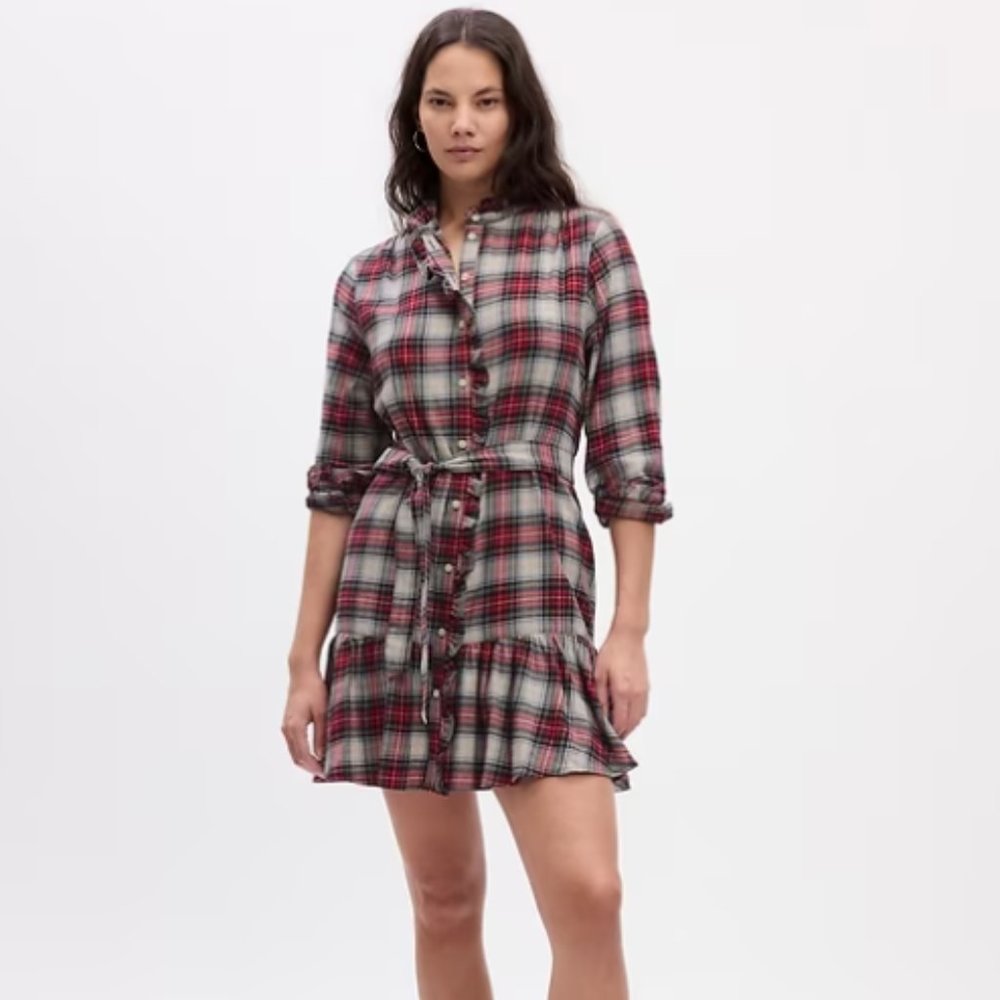 Gap Women Size XL Plaid Tiered Mini Dress